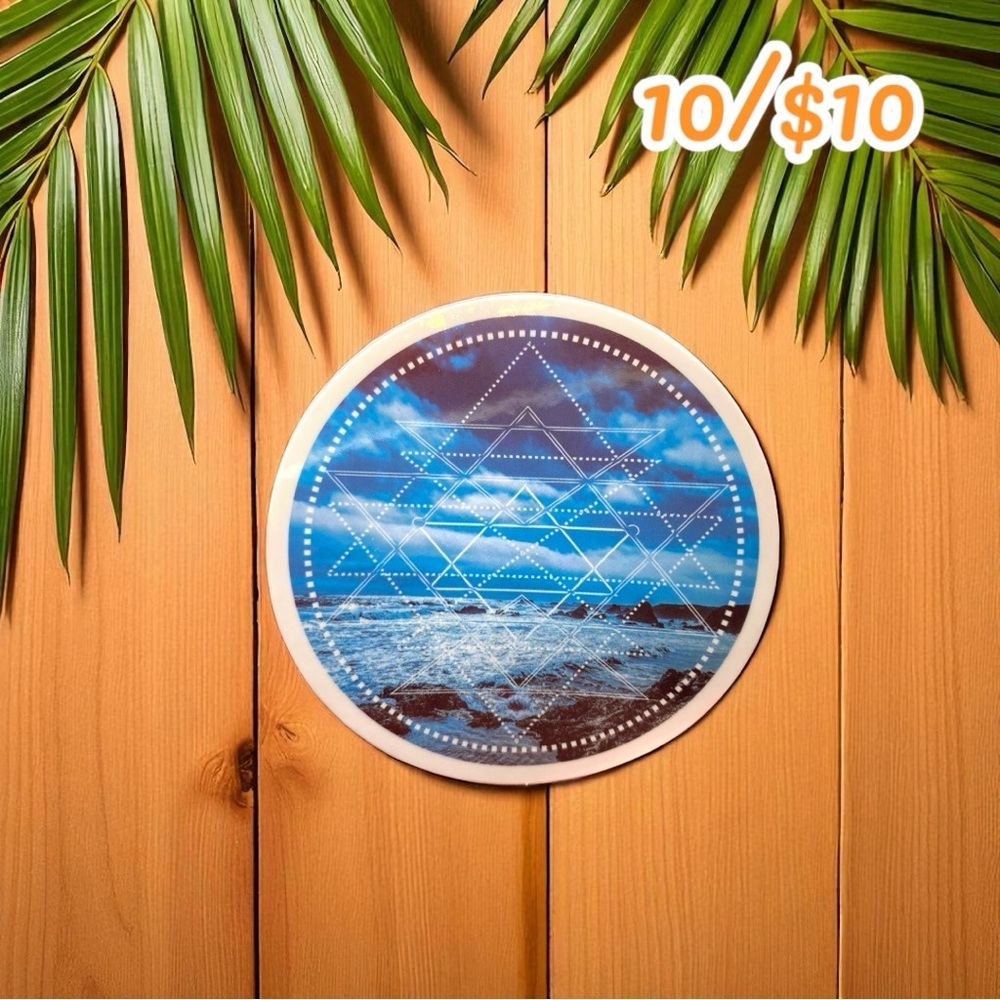Ocean Waves Sacred Geometry Vinyl Sticker – Blue Sea, Geometric Mandala Design